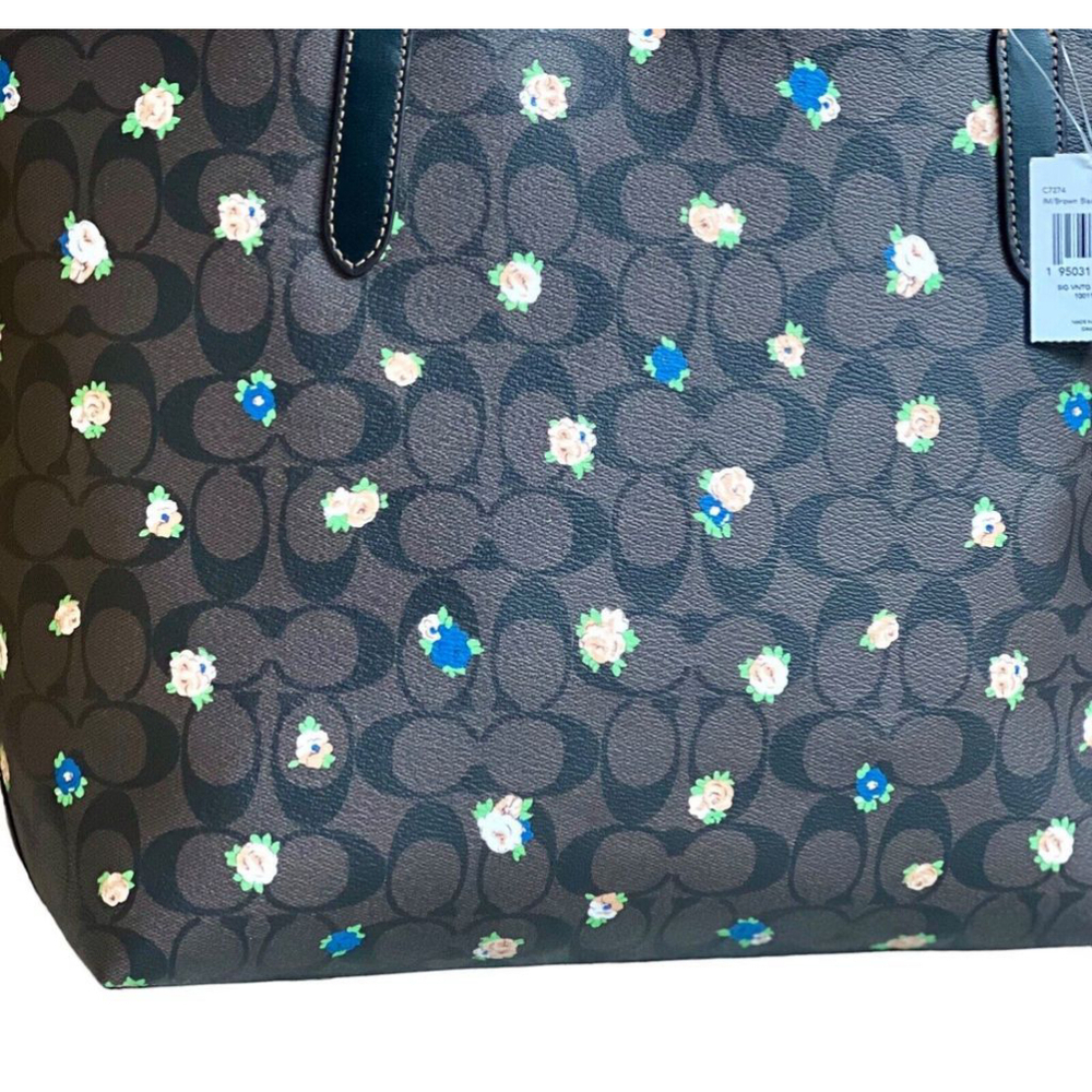 Coach NWT C7274 City Signature Canvas Tote Rose Print Shoulder Bag 7274 - Picture 4 of 8